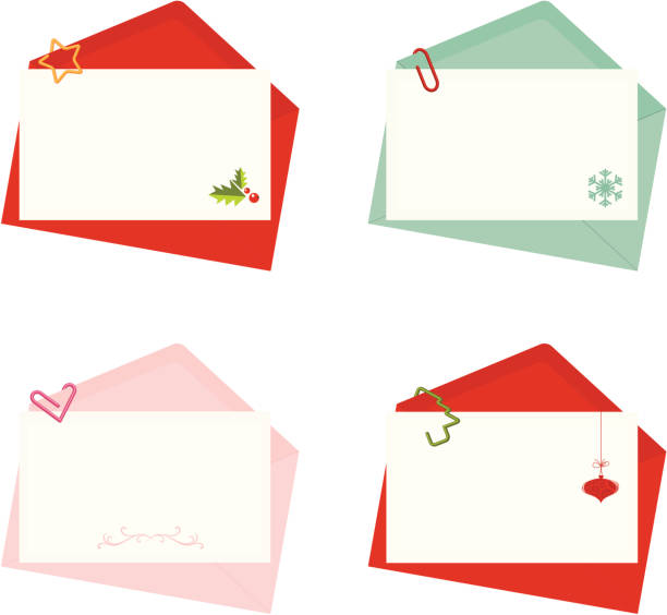 illustrazioni stock, clip art, cartoni animati e icone di tendenza di busta per la lettera con set di vacanze - greeting card envelope letter pink