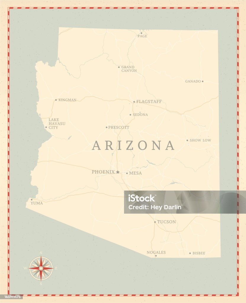 Vintage-Stil, Arizona Karte - Lizenzfrei Arizona Vektorgrafik