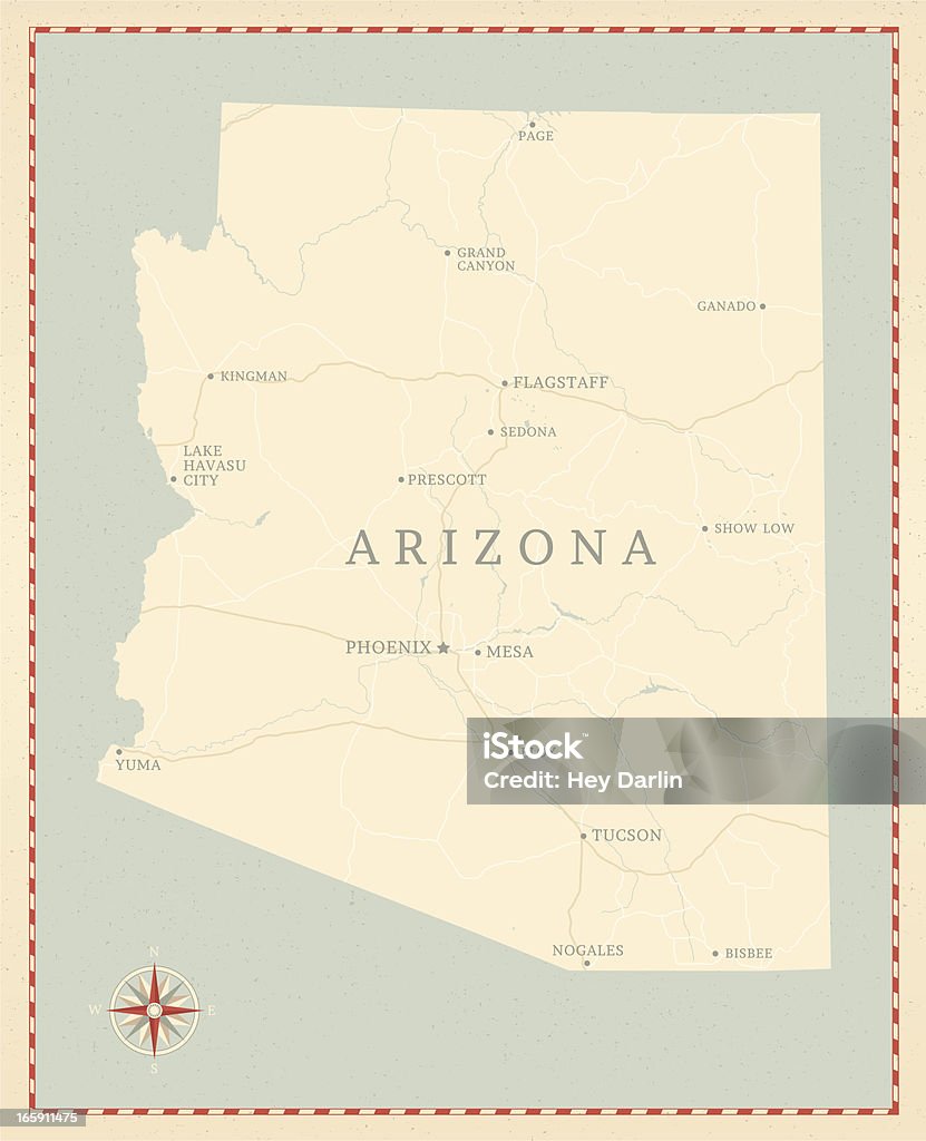 Винтажном стиле карта Аризона - Векторная графика Аризона - Юго-запад США роялти-фри