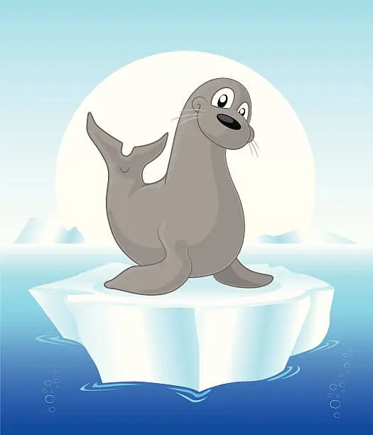Vector illustration of Seal on an iceberg cartoon
