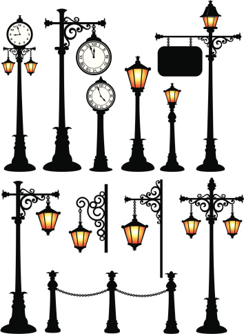 Street Clock, Street Lamp. ZIP contains AI format, PDF and jpeg Large.