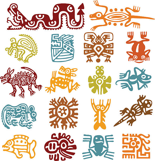 illustrations, cliparts, dessins animés et icônes de ensemble de symboles de la cuisine mexicaine - maya