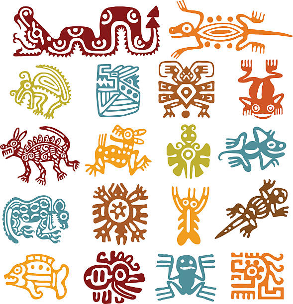 stockillustraties, clipart, cartoons en iconen met set - mexican symbols - maya