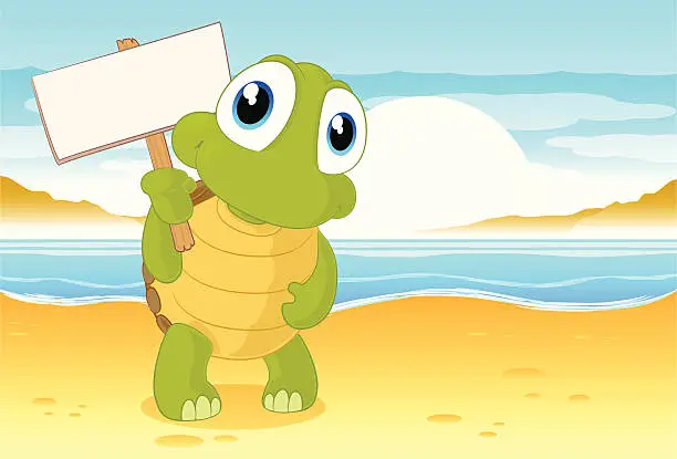 Vector illustration of Turtle holding a blank sign