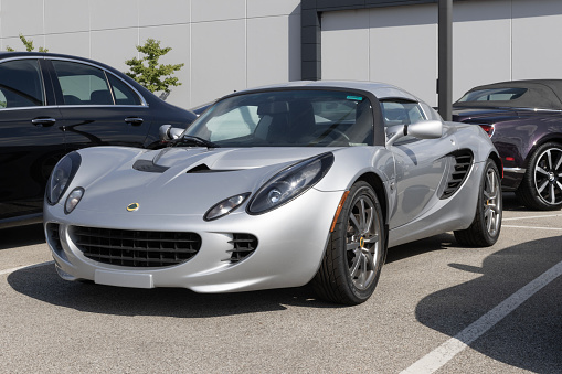 Indianapolis - September 3, 2023: Lotus Elise display at a dealership. Lotus offers the Elise in CUP 250 Final and Sport 240 Final Editions.