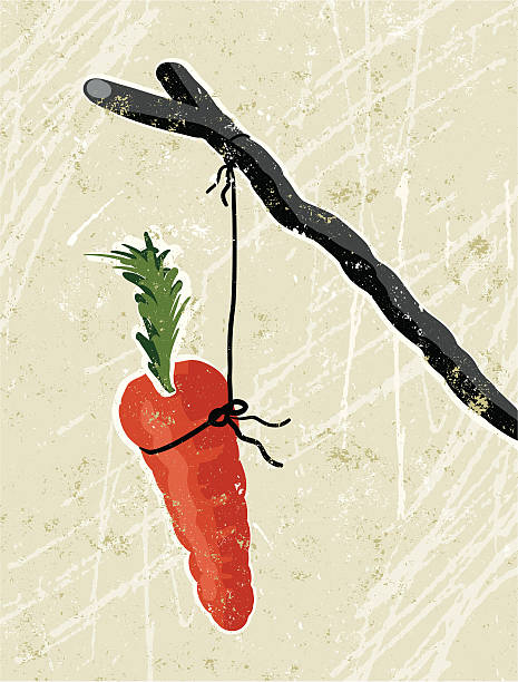 illustrations, cliparts, dessins animés et icônes de carotte et du bâton - stick dangling a carrot carrot motivation