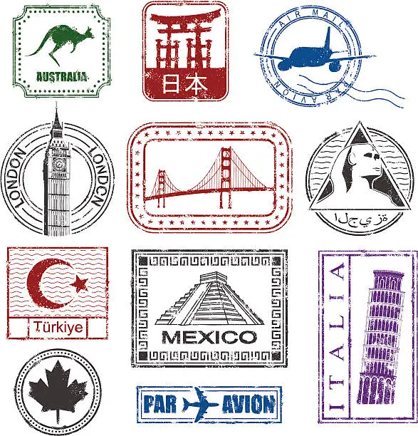 Vector illustration of World travel stamps