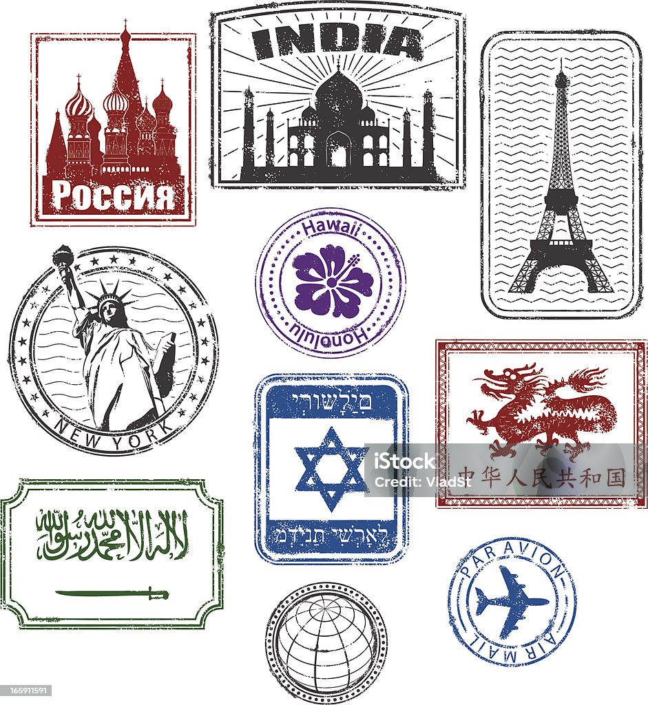 World travel francobolli - arte vettoriale royalty-free di Timbro