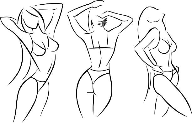 Stylized female figures wearing bikinis or underwear 5 vector art illustration