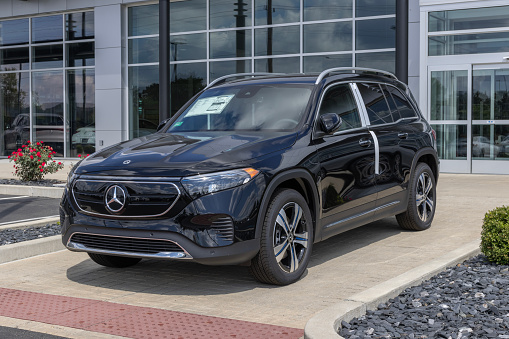 Indianapolis - September 3, 2023: Mercedes-Benz EQB 300 4MATIC SUV display at a dealership. Mercedes offers the EQB 300 with up to 232 miles of driving range.