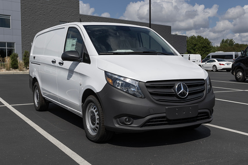 Indianapolis - September 3, 2023: Mercedes-Benz Metris Cargo Van on display. Mercedes offers the Metris Cargo Van in 125 or 136 inch wheelbase models.