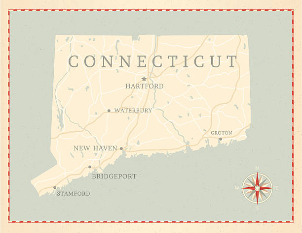 illustrazioni stock, clip art, cartoni animati e icone di tendenza di stile vintage connecticut mappa - connecticut map