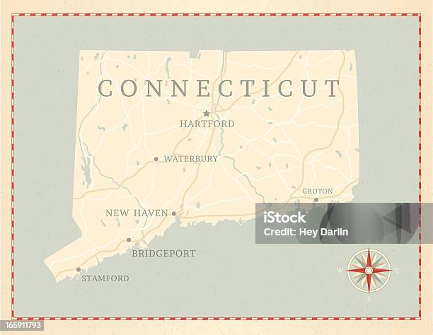 Stile Vintage Connecticut Mappa - Immagini vettoriali stock e altre immagini di Connecticut - Connecticut, Carta geografica, Vettoriale