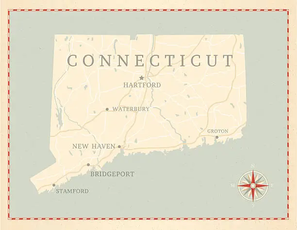 Vector illustration of Vintage-Style Connecticut Map