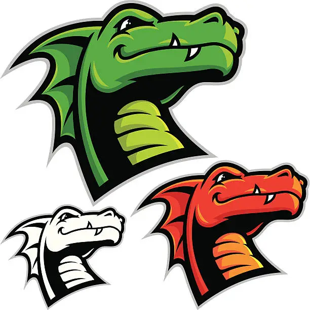 Vector illustration of Three flat dragon illustrations