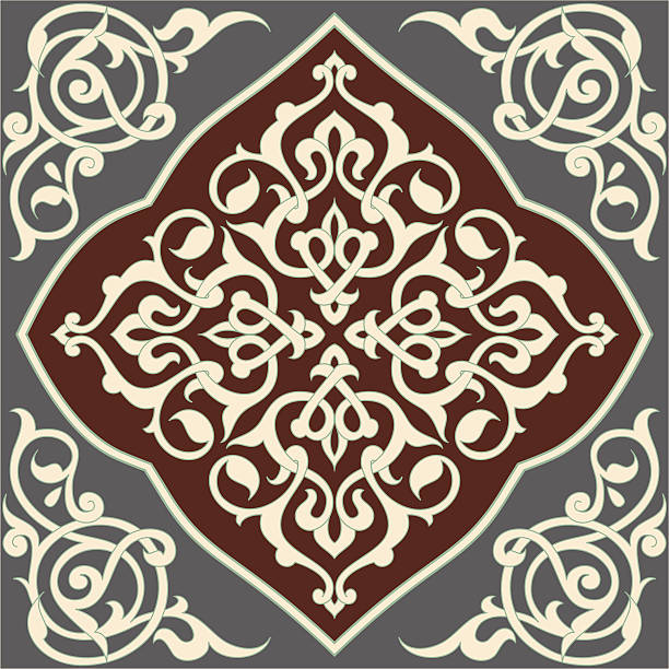 arabesque kafelek - seamless brown floral pattern arabic style stock illustrations