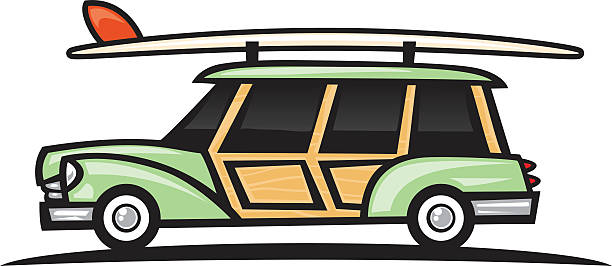 ilustrações, clipart, desenhos animados e ícones de woodie surf wagn - woodie