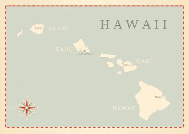 Vector illustration of Vintage-Style Hawaii Map