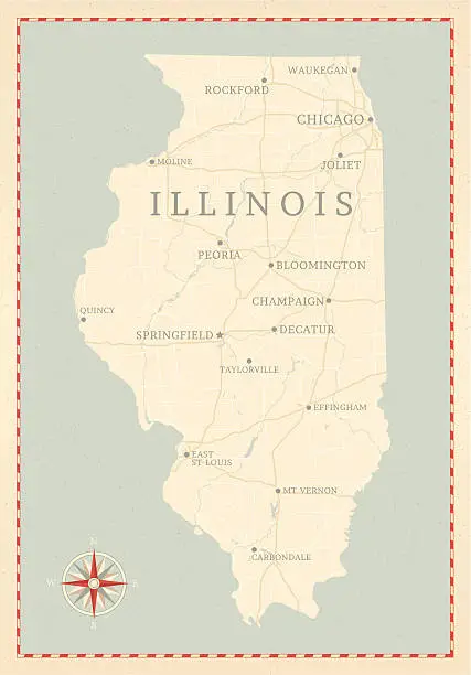 Vector illustration of Vintage-Style Illinois Map