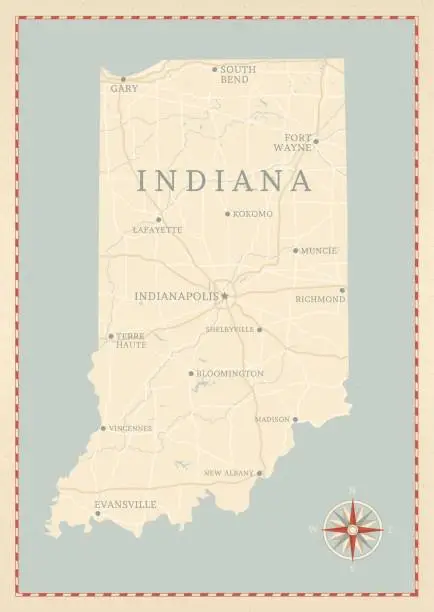 Vector illustration of Vintage-Style Indiana Map