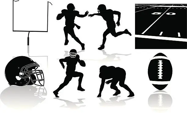Vector illustration of Football Players and Equipment - silhouettes
