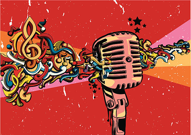 illustrazioni stock, clip art, cartoni animati e icone di tendenza di retrò microfono - microphone backgrounds music speaker