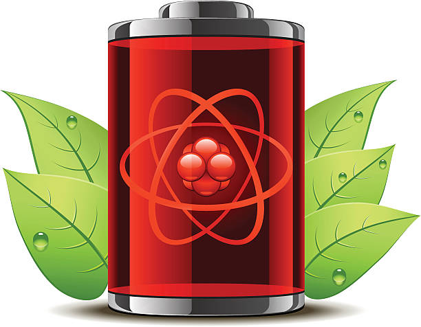 Atom battery with leaves vector art illustration
