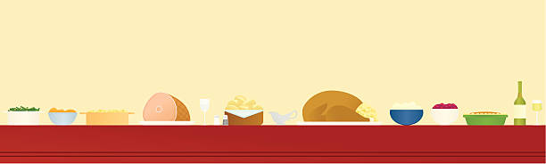 Holiday Feast A vector illustration of a table full of holiday food items. Each food item is on its own layer, separate from the background. cranberry sauce stock illustrations