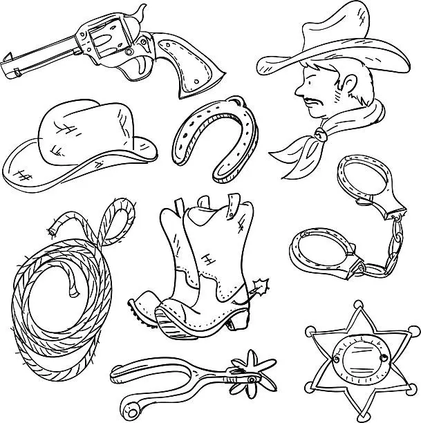 Vector illustration of Wide west collection in black and white