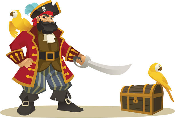 The pirate and a parrot vector art illustration