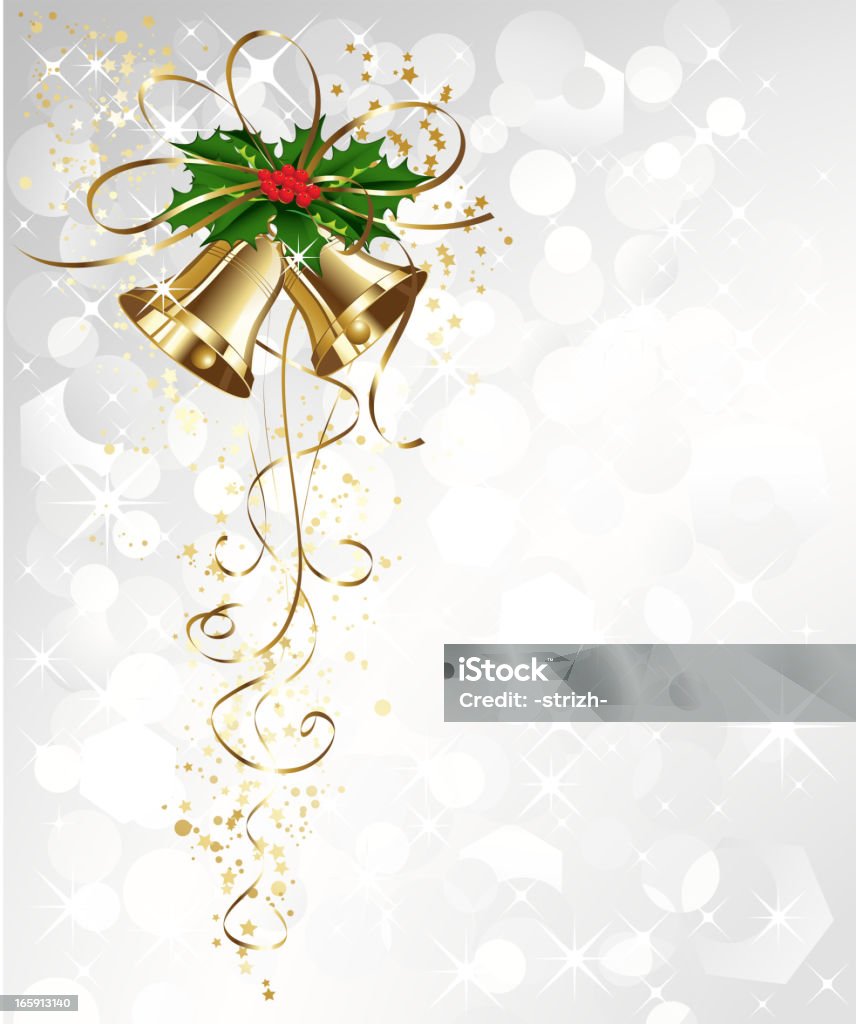 Christmas greeting with bgold bells and holly leaf Vector illustration Christmas greeting with gold bells and holly leaf Abstract stock vector