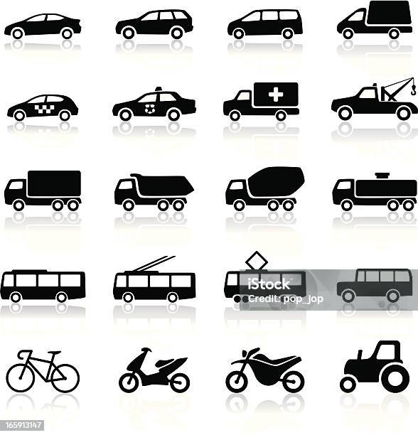 Ilustración de Iconos De Transporte y más Vectores Libres de Derechos de Camión de peso pesado - Camión de peso pesado, Autobús, Ícono