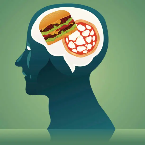 Vector illustration of Junk food thinking