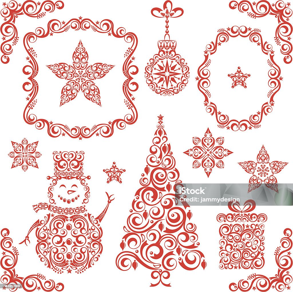 Ensemble de Noël stylisé - clipart vectoriel de Noël libre de droits