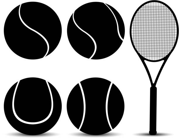 테니트 장비 실루엣 - tennis tennis ball sphere ball stock illustrations