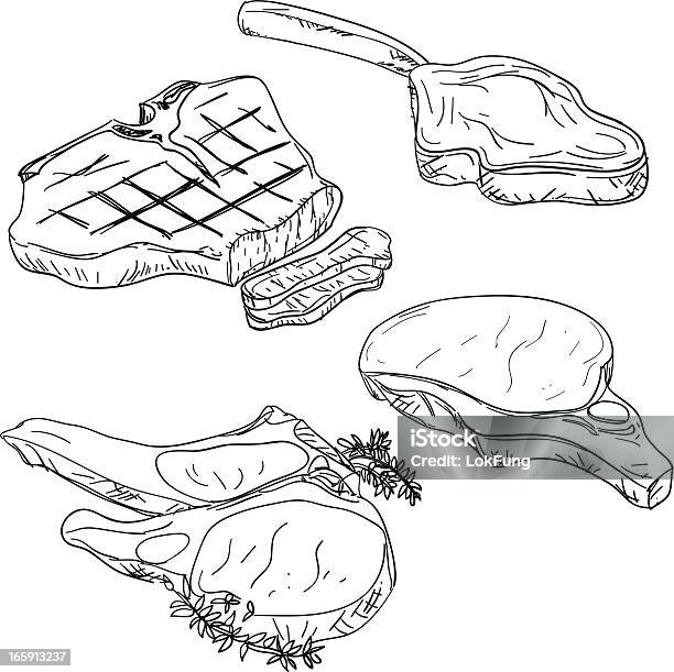 Vetores de Filés E Costeletas Estilo De Desenho De Lâmpada e mais imagens de Bife - Bife, Posta, Carne