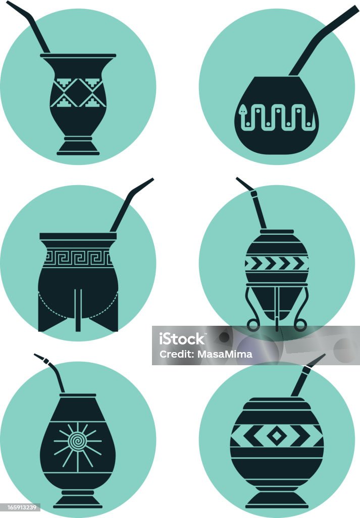 Icons with Calabashes Icons set with calabashes and bombillas isolated on white background. Yerba Mate stock vector