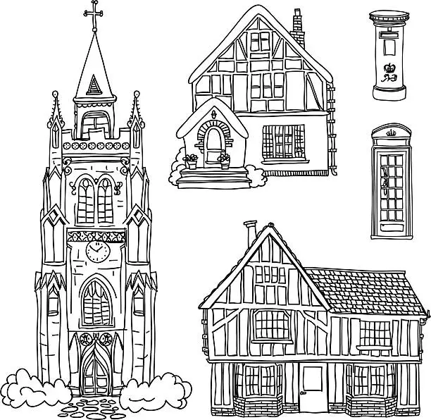 Vector illustration of England house collection in black and white