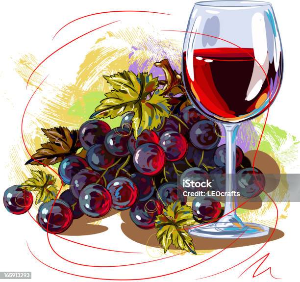 Raisin Et Vin Verre Vecteurs libres de droits et plus d'images vectorielles de Verre à vin - Verre à vin, Image peinte, Vin