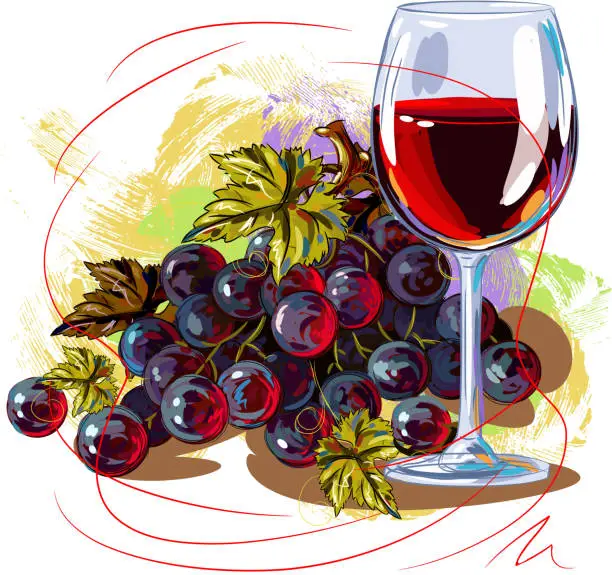 Vector illustration of Grapes and Wine Glass