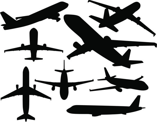 ilustraciones, imágenes clip art, dibujos animados e iconos de stock de airbus silueta - jet corporativo ilustraciones
