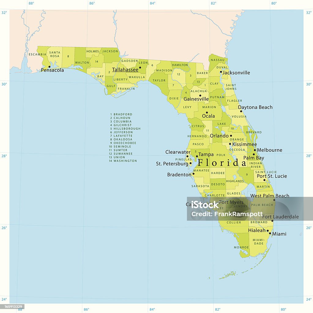 フロリダベクトルマップ - 地図のロイヤリティフリーベクトルアート