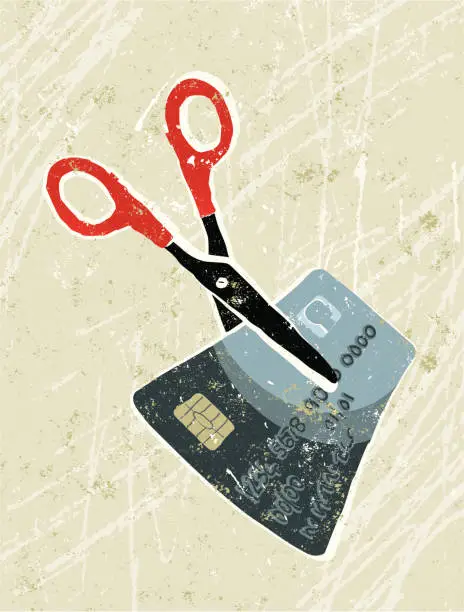 Vector illustration of Cutting Debt, Money and Credit Card