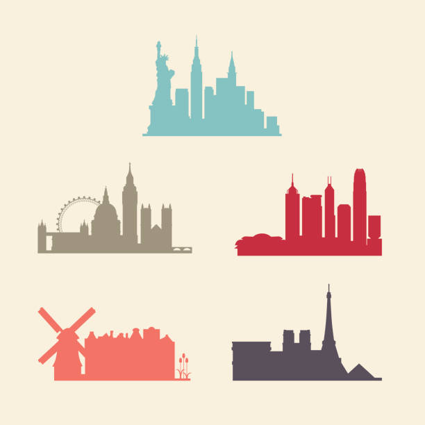 ilustrações, clipart, desenhos animados e ícones de internacional do horizonte da cidade - new york city skyline silhouette manhattan