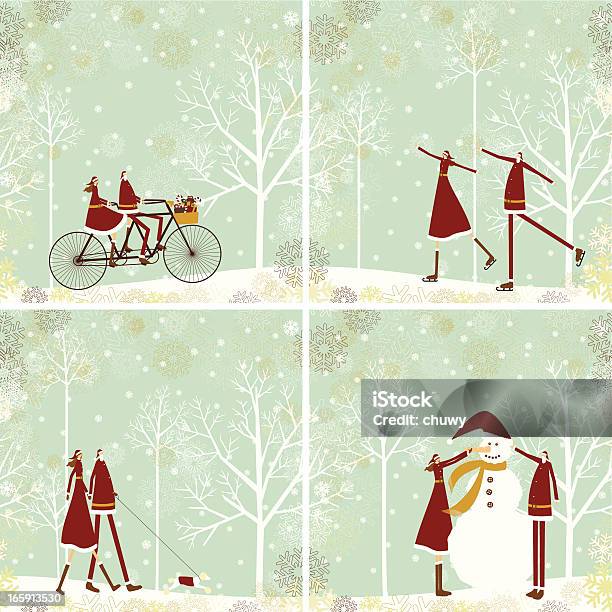 Santa And Lady On Christmas Background Stock Illustration - Download Image Now - Ice-skating, Christmas, Winter