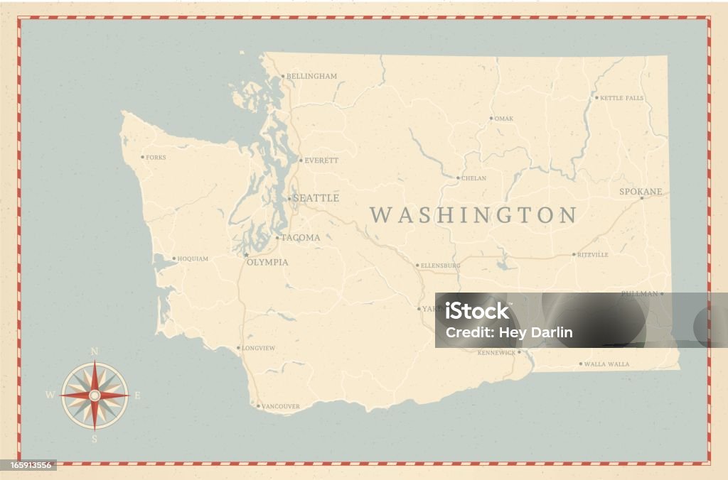 Estilo Vintage Mapa del Estado de Washington - arte vectorial de Mapa libre de derechos