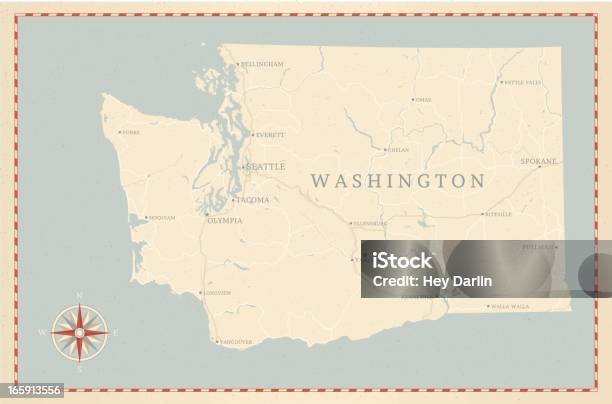 Estilo Vintage Mapa Do Estado De Washington - Arte vetorial de stock e mais imagens de Mapa - Mapa, Seattle, Estado de Washington