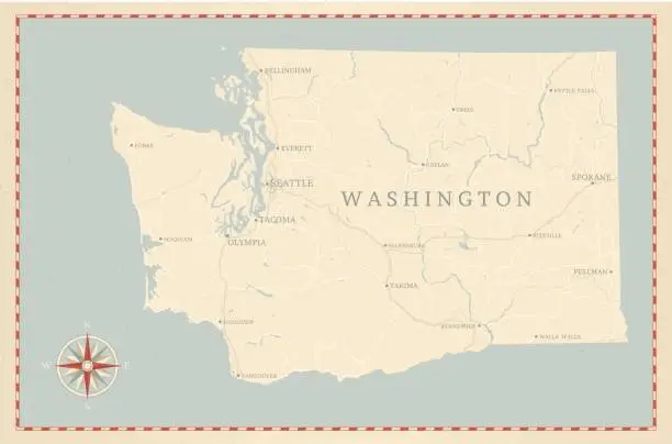 Vector illustration of Vintage-Style Washington State Map
