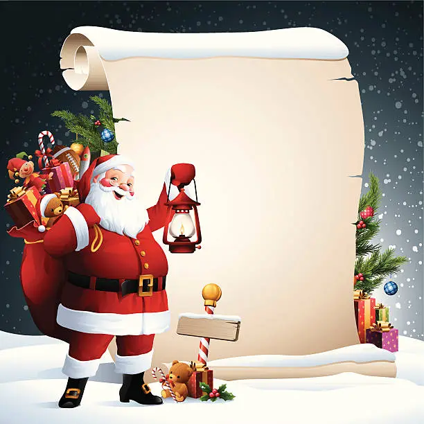 Vector illustration of Santa - Christmas Scroll
