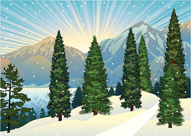 зимнее утро - illustration and painting panoramic sky snow stock illustrations